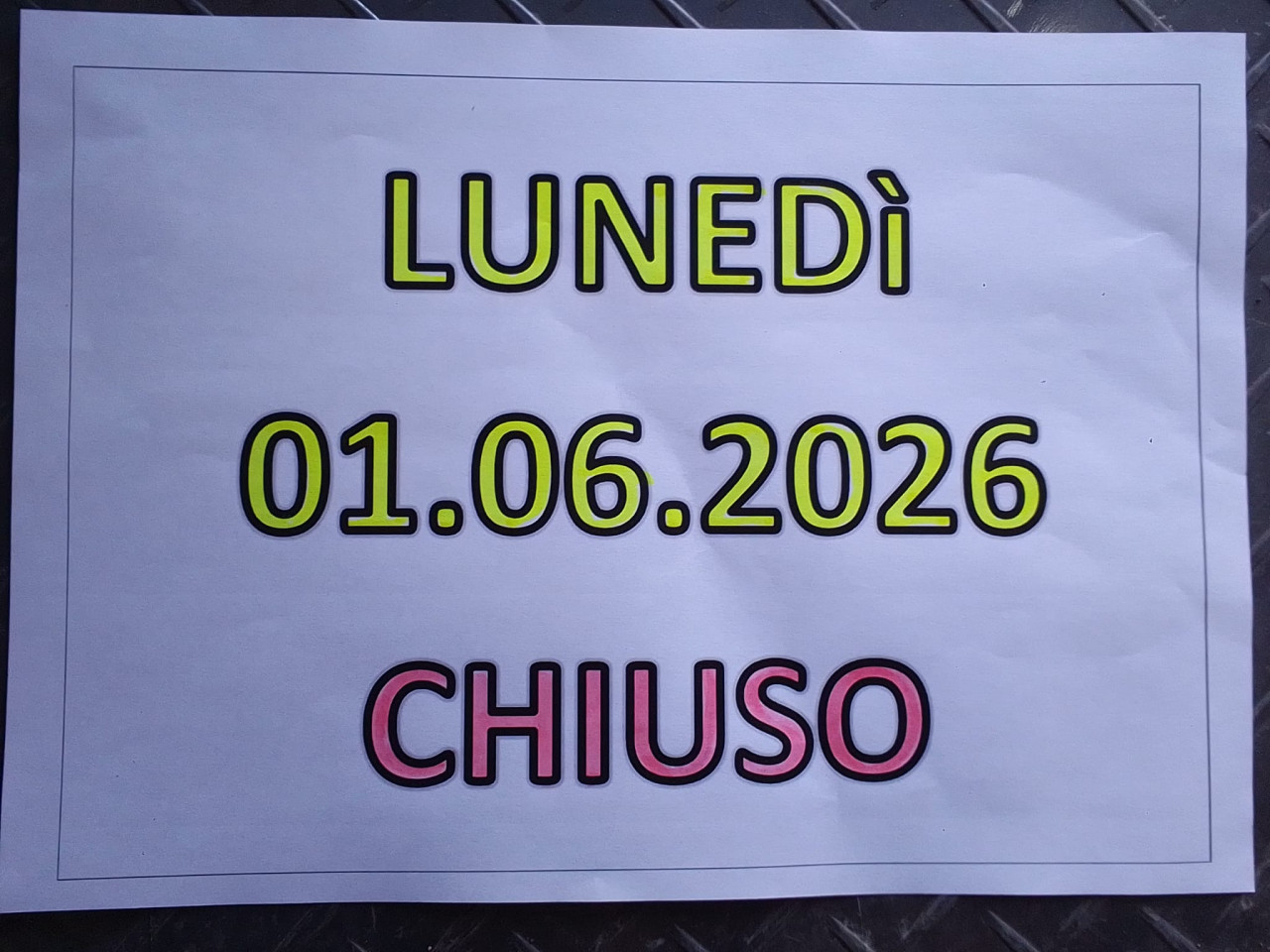 NEGOZIO CHIUSO LUNEDì 01/06/2026